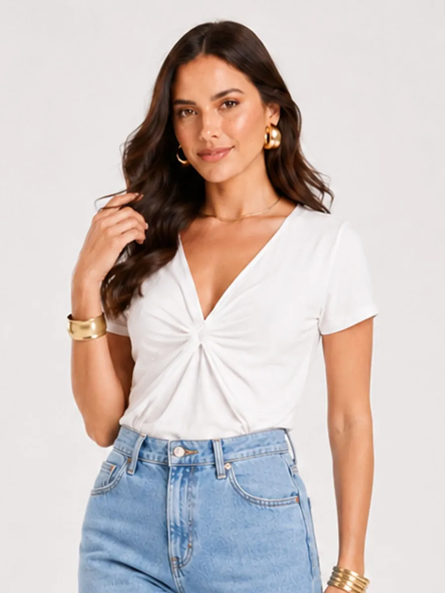 Rovitex, Blusa Feminina Com Decote Em V Infinita Cor Branco