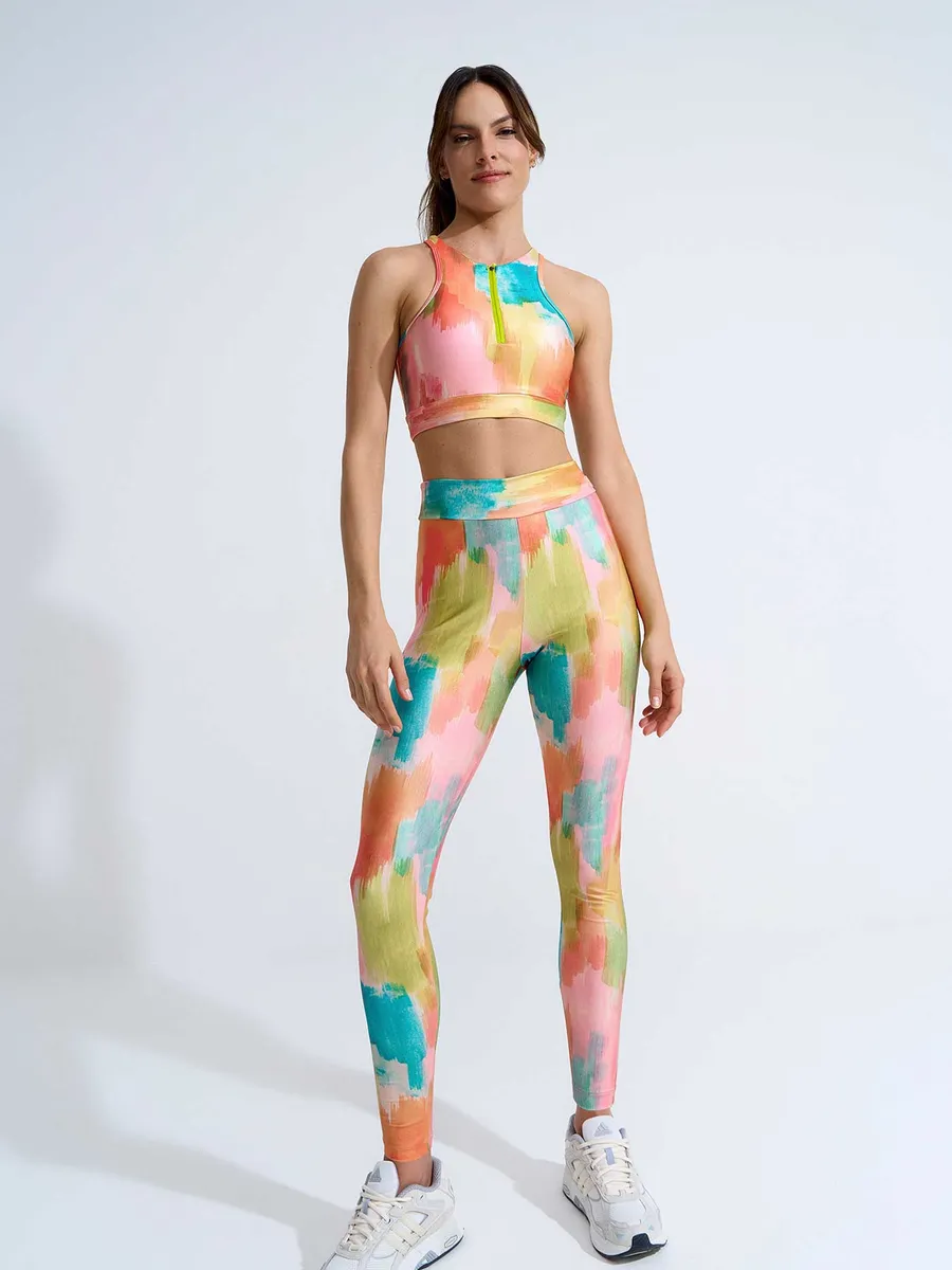 Lez A Lez, Calça Legging Cintura Alta MOVE Acetinada Estampada
