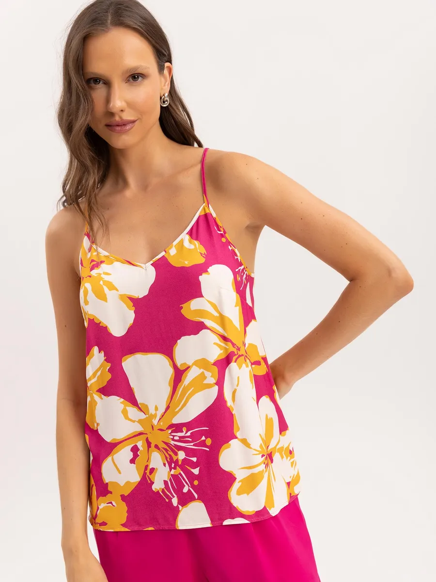 Lez A Lez, Blusa Alças em Viscose Sarjada com Decote V